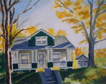 Watercolor Original 9" x 12"  Artwork Painting of your Home  Custom Portrait