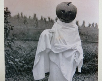 Halloween Pumpkin Head Ghost Fall Autumn Print from  Vintage Negative 4" x 5"