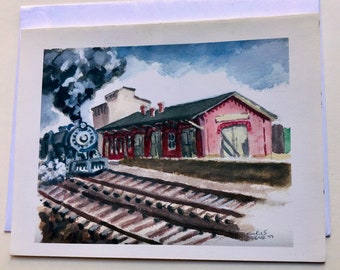 Train Station Note Greeting Card 4 1/4” x 5 1/2” Frameable Artwork