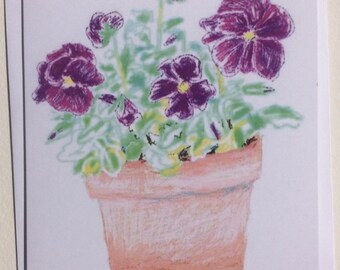 Spring Flowers Botanical Digital Artwork Frameable  Greeting Notecard 5 x 5