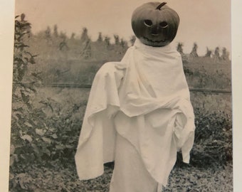 Halloween Pumpkin Head Ghost Fall Autumn Print from  Vintage Negative 6" x  8"