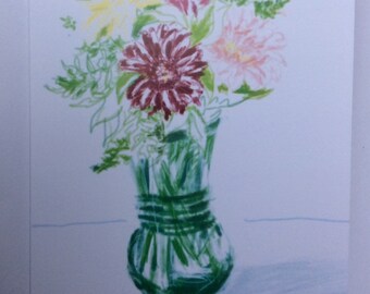 Flowers Botanical Vase Still Life Greeting Frameable  Notecard 3 x 5 Artwork