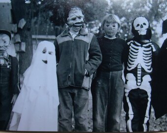 Halloween 1950s photo reprint Scary Kids Costumes Masks 4" x 6" Frameable