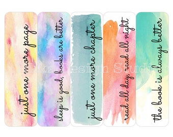 Printable 5 Watercolor Bookmarks - Digital Download - DIY