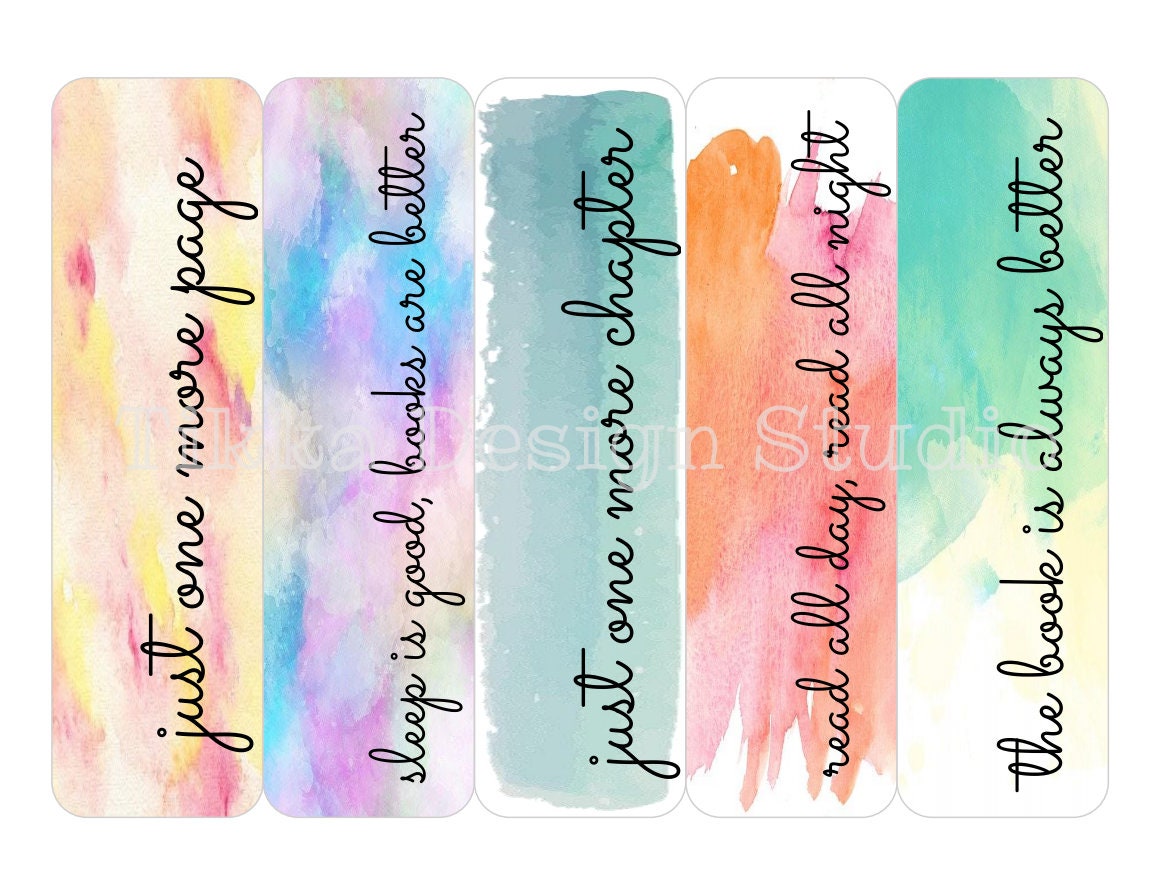 Printable 5 Watercolor Bookmarks Digital Download DIY - Etsy