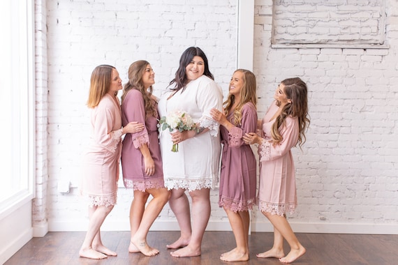 Natural lace robe in pink and blue \u2022Bridesmaid Robe \u2022Wedding robe \u2022Lace Party Robes \u2022Bridesmaid Gift\u2022Long Robe\u2022Set of robes\u2022Organic material