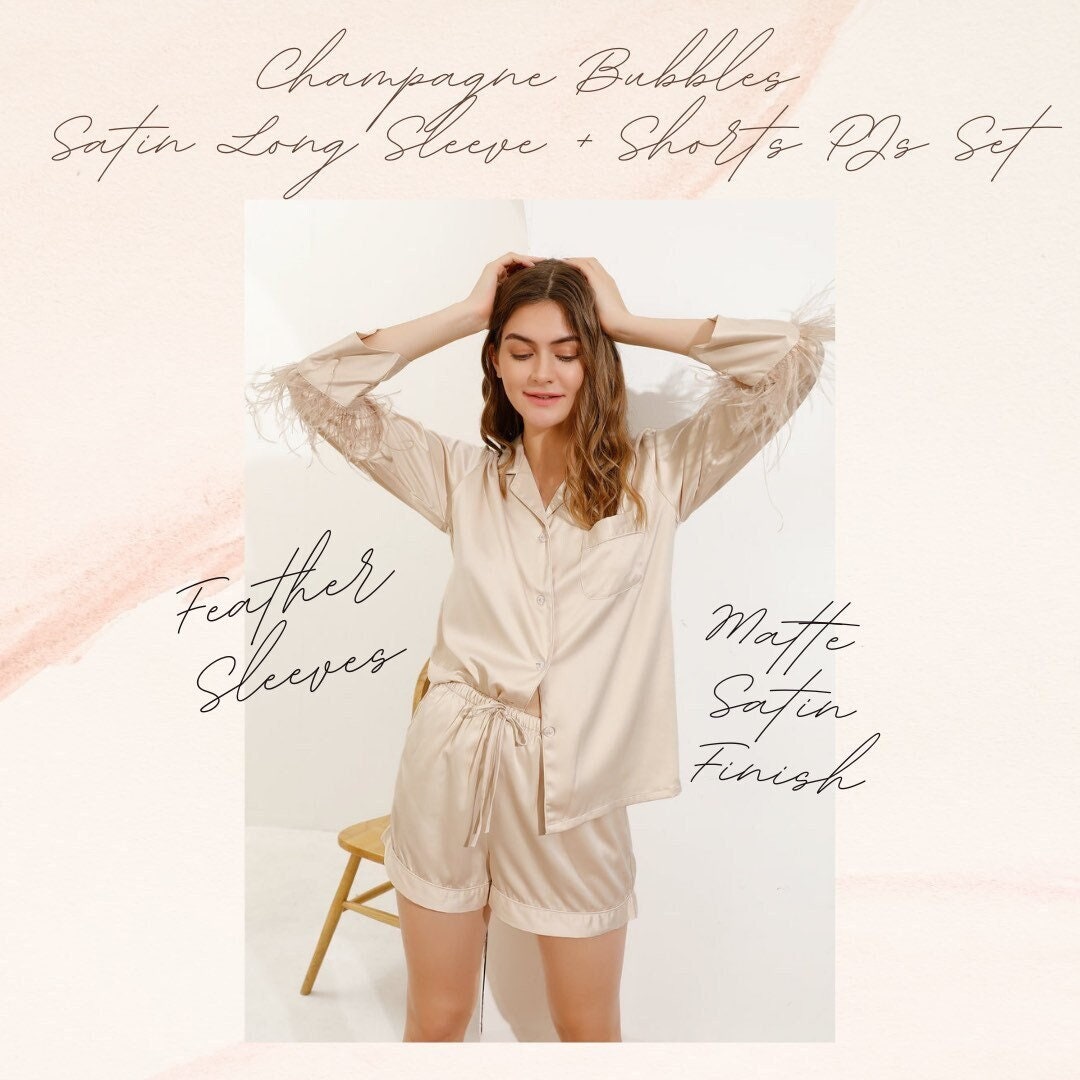 Satin Feather Pjs Feather Long Sleeve 