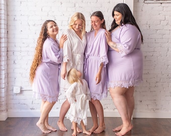 Bridesmaid Robes | Plus Size Bridesmaid Robes | Cotton Lace Robe | Bridesmaid Gifts | Bridesmaid Proposal Gifts | Plus Size Bride Robes