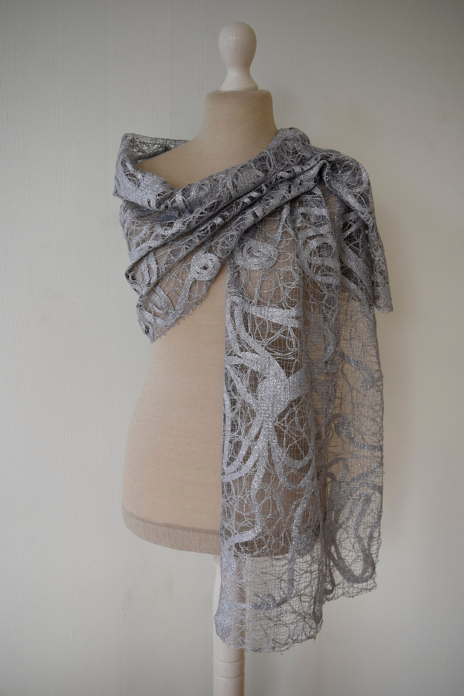 Lace shawl silver-gray color handmade | Etsy