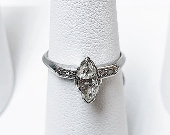 VINTAGE - Anillo de compromiso Marquise de diamantes para mujer
