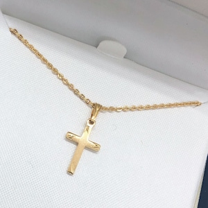 Base Metal Yellow Gold Plated Cross Necklace with Cable Chain