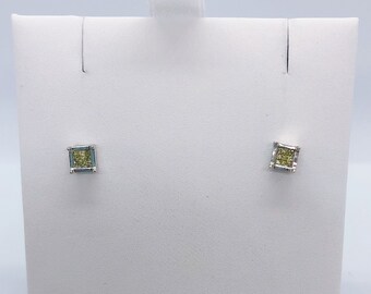 Women's Invisible Set Princess Cut Canary Yellow Diamond Stud Earrings