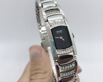 Silhouette Wrist Watch with Swarovski Crystal and Black and Silver Detail