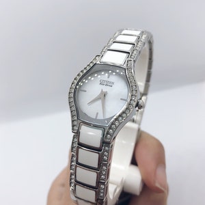 Detailed Wrist Watch with Silver and White Band