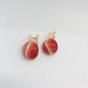 CUSTOM Pink Rhodium Cat&#39;s Eye Earrings