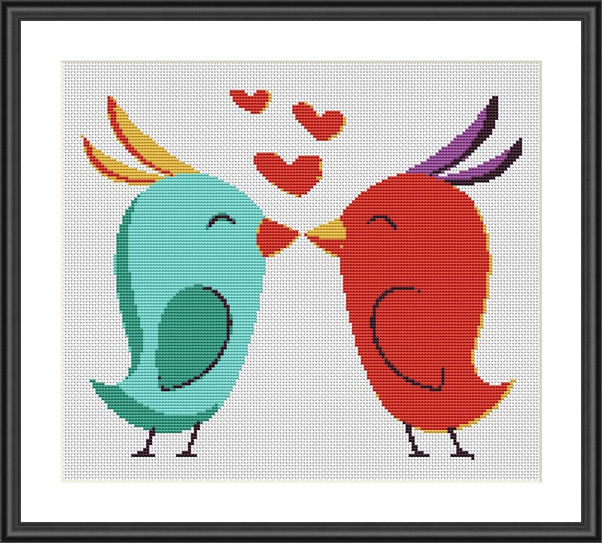 Love Birds Counted Cross Stitch Pattern PDF Chart Instant Etsy