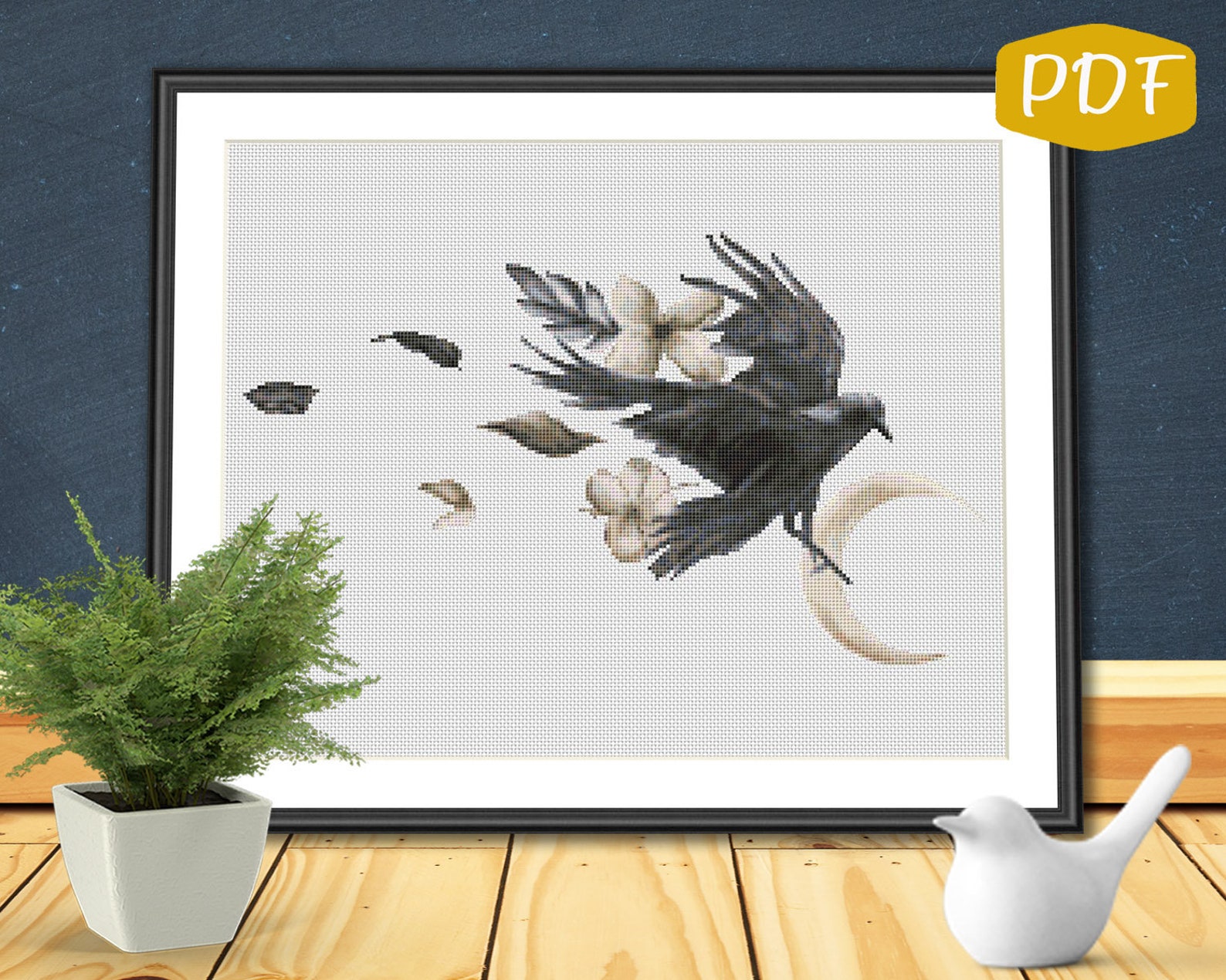 Raven With Crescent Moon Counted Cross Stitch/needlepoint Etsy