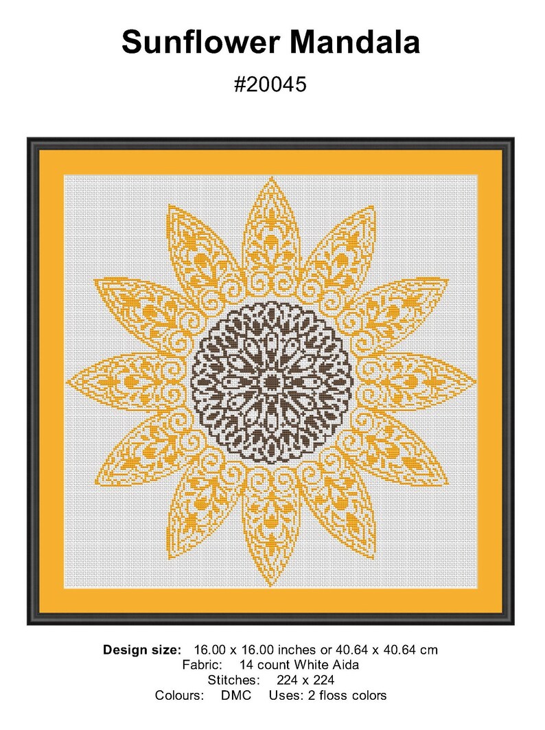 Mandala Sunflower Easy Counted Cross StitchNeedlepoint Etsy Stitch cross mandala pattern counted patterns spring dmc floss diameter instant choose