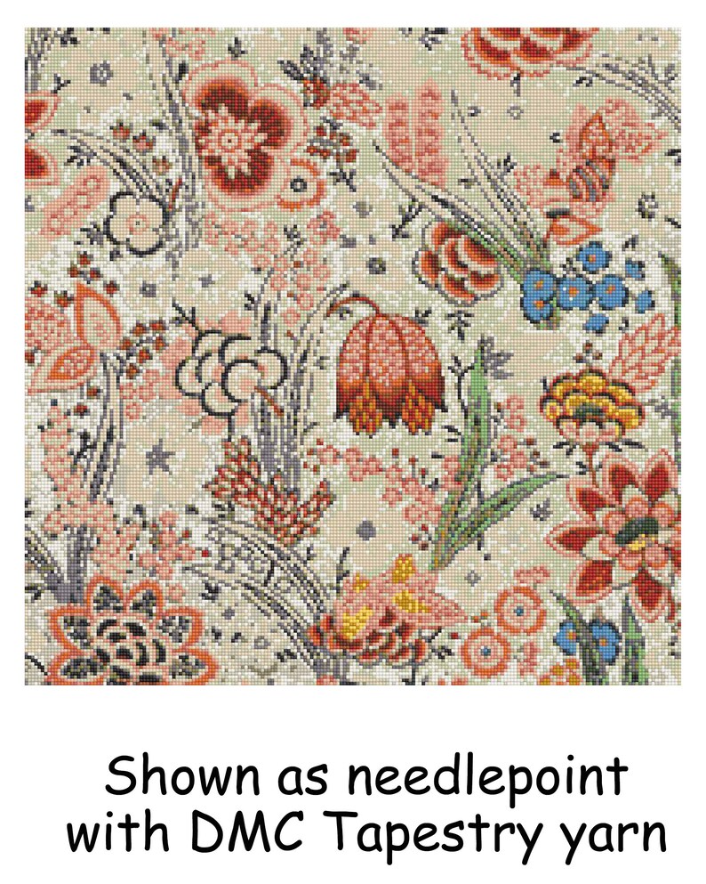 Old Fashioned Flowers Jacobean Counted Cross StitchNeedlepoint Pattern PDF Chart Instant Download Wall Art or Pillow