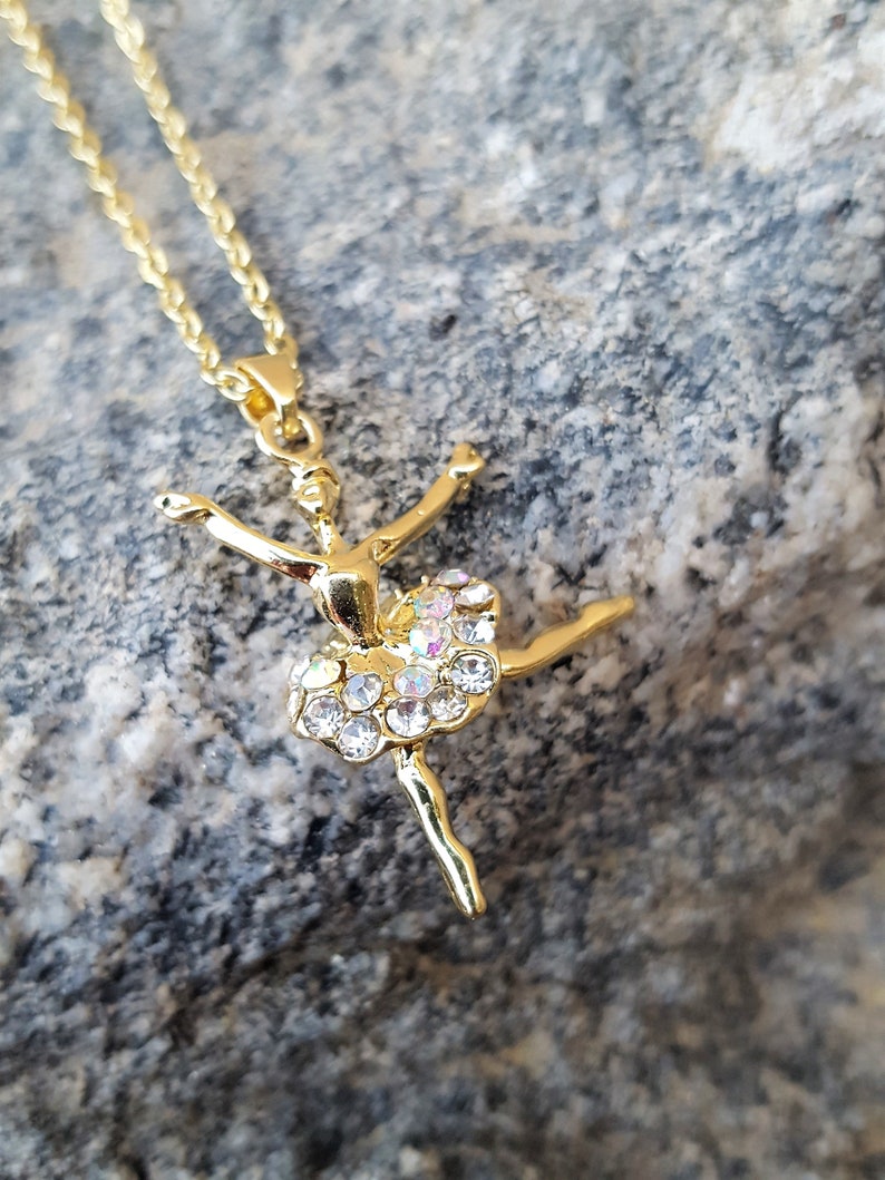 Dancer Rhinestone Ballerina Necklace Ballet Dancer Rhinestone Gold Plated Necklace Girls Gift Gold Plated Chain Necklace Made to Order