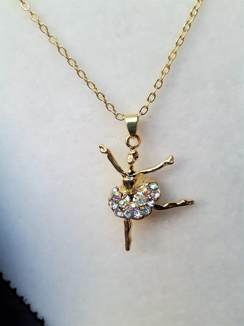 Dancer Rhinestone Ballerina Necklace Ballet Dancer Rhinestone Gold Plated Necklace Girls Gift Gold Plated Chain Necklace Made to Order