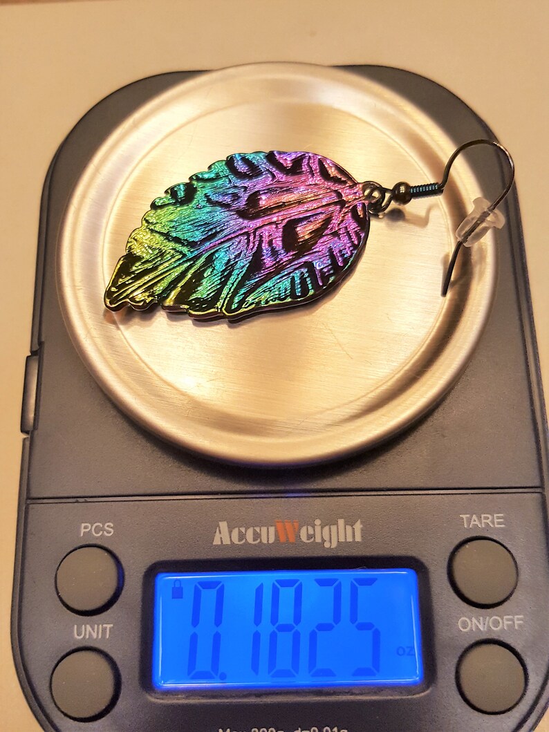 Mardi Gras Patricks Day Rainbow Nickel Free Rainbow Oil Slick Leaf Earrings LGBTQ Leaf St Gift Nickel Free Fishhook Ear Wire Earrings