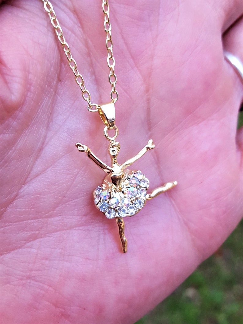Dancer Rhinestone Ballerina Necklace Ballet Dancer Rhinestone Gold Plated Necklace Girls Gift Gold Plated Chain Necklace Made to Order