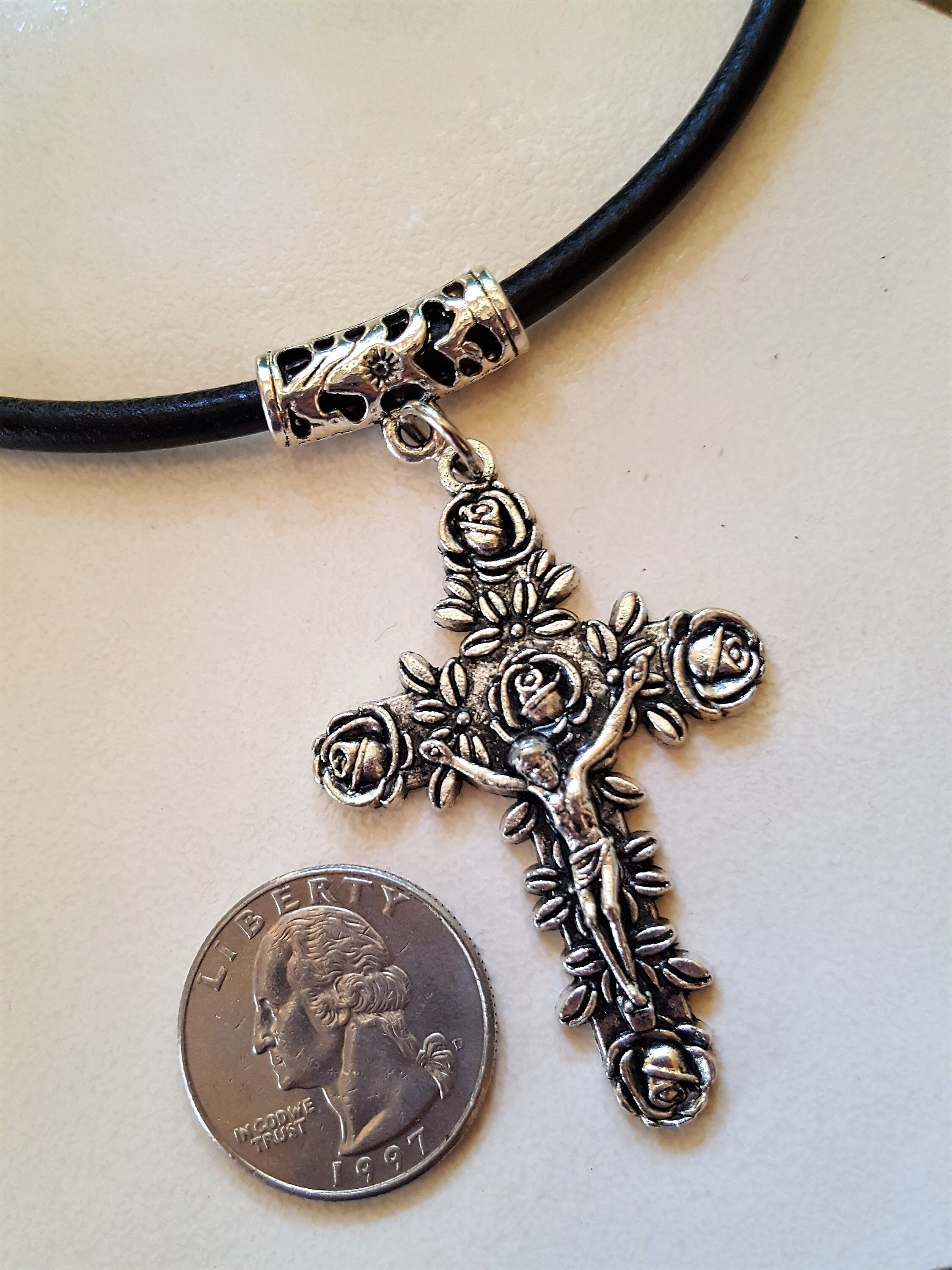 Genuine Black Leather Cross Necklace Unisex Leather Cross Etsy