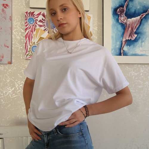 Women 100% Organic Cotton fall shirt Short Sleeve Casual T-shirt Loose Summer oversize Basic Scoop Neck Short Sleeve T-Shirt Plain Top Solid