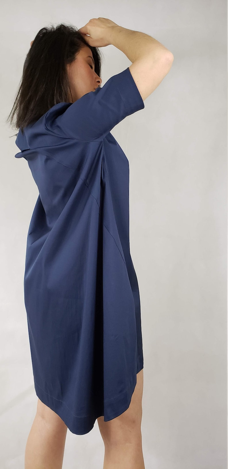 classic Dress with pockets women/'s dress short sleeve crisp Premium Quality cotton A Shaped classic Navy Dress easy dry No Iron needed