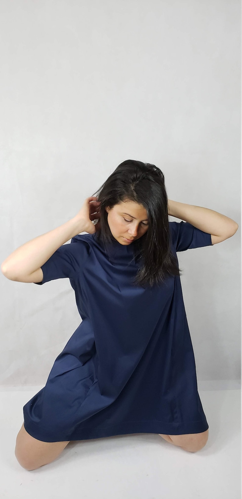 classic Dress with pockets women/'s dress short sleeve crisp Premium Quality cotton A Shaped classic Navy Dress easy dry No Iron needed