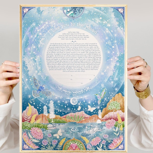 Celestial Fest Modern Ketubah | Ketubah Art | Blue Circles Ketubah | Jewish Marriage Certificate | Custom Ketubah | Israel Ketubah