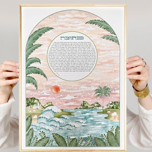 Japanische Sonnenuntergang Custom Reform Modern für Eheversprechen Ketubah Hochzeit Zertifikat Print Reform, weltlich, interreligiöse, LGBTQ +