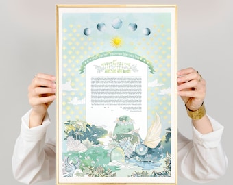 Ocean Paradise Personalized Moments Design Ketubah - Jewish Wedding - Frameable Ketubah - Hebrew and English Custom Ketubah -Text Options