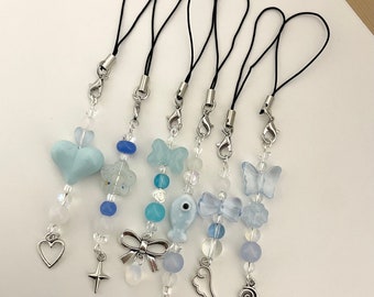 Blue Beaded Phone Charm: Y2K Cottagecore Keychain