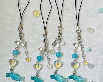 Blue Whale Phone Charm: Beaded Y2K Keychain