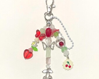 Porte-clés perles cerises : breloque de sac Cœur de fée de l'an 2000