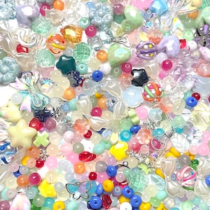 Colorful Flowers Bead Soup, y2k beads, fairycore, gift idea,glass beads,stars,cute, silver charms,cottagecore,coquette, mix bead soup