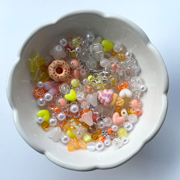 Sunset mixed bead soup with Ice cream,Donut  and mixed pendants Bead Soup,bead mix, charms mix,diy y2k jewelry making,gift idea, fairycore