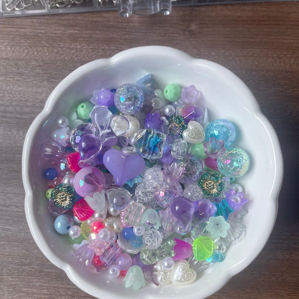 Random Mermaid Bead Soup Mix, Colorful Hearts, Flowers,Stars,Pearls,Seashells beads mix,cottagecore, y2k diy, gift idea, fairycore, coquette