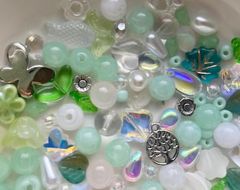 Green Bead Soup Mix, Y2K Fairy Garden Pendants, DIY Jewelry Making