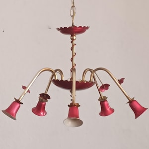 Mid century Italian Brass Chandelier in the Style of Stilnovo, 1950s