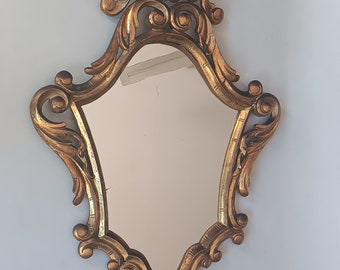 Antique carved wood mirror ornamental cornucopia golden