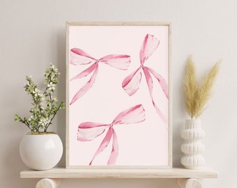Trendy Watercolor Bows Wall Art | Chinoiserie Art | Coastal Wall Art | Grand Millenial Wall Art | Digital Download | Preppy Wall Art