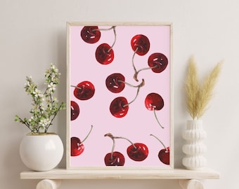Cherry Poster, Retro Wall Art,  Vintage Decor, 70s Psychedelic Print, Trendy Wall Art, Funky Wall Decor, Cherry Wall Art, Aesthetic Print
