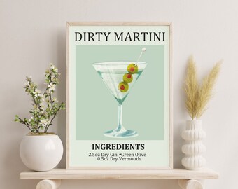 Dirty Martini Art Print bar decoración del coche licor vintage cartel pared arte clásico cóctel retro alcohol impresión decoración del hogar decoraciones imprimibles
