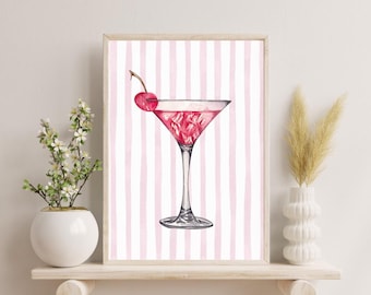 Impresión de martini, martini rayado, impresión artística de carrito de bar, descarga digital, impresión artística de cóctel, impresión artística de martini, descarga digital de decoración de carrito de bar