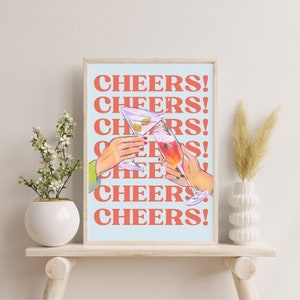 Vintage liquor poster bar cart wall art cheers retro alcohol bar cart print aesthetic décor home décor printable decorations