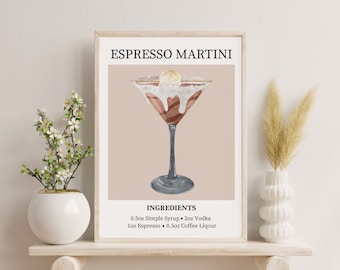 Espresso Martini Art Print bar decoración del coche licor vintage cartel pared arte clásico cóctel retro alcohol impresión decoración del hogar decoración imprimible