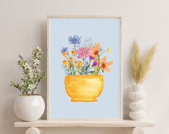 Ramo de flores, Arte floral, Decoración floral, Dormitorio de niñas, Impresión colorida, Idea de regalo, Arte inspirador, Arte minimalista, Impresiones artísticas florales